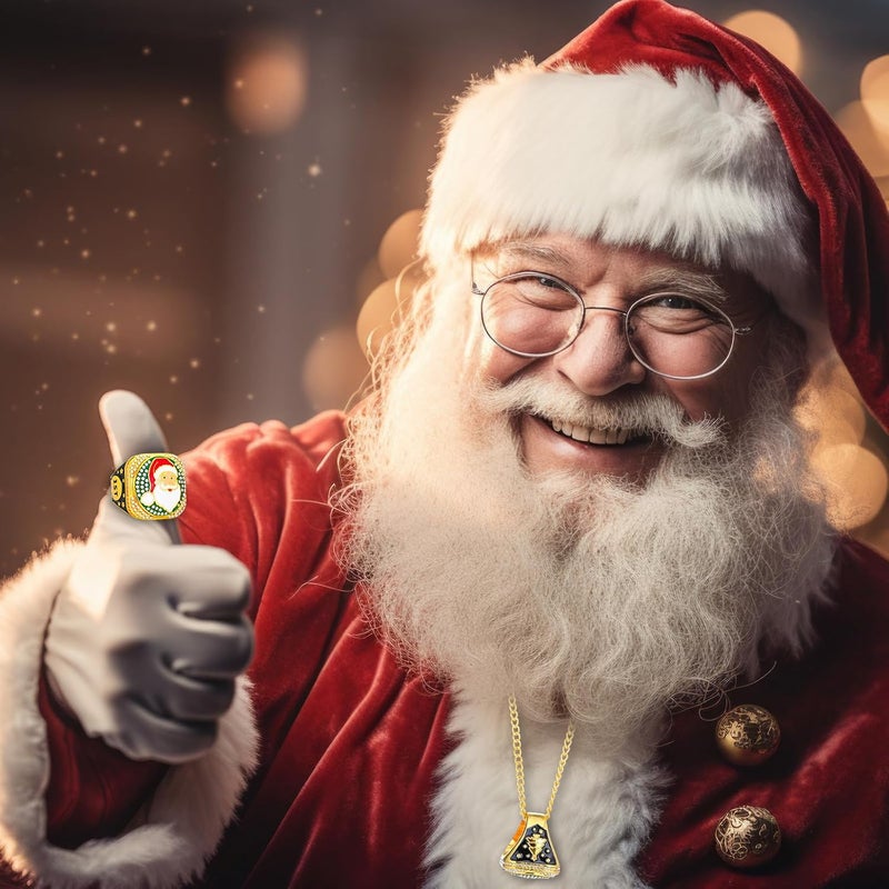 Highergo 3 Pcs Santa Claus Championship Trophy Rings Santa Award 1st, 2nd, 3rd Place Holiday Competition Prize with Display Neck Chain and Stand for Xmas Christmas Party Competition Gift - Image 4